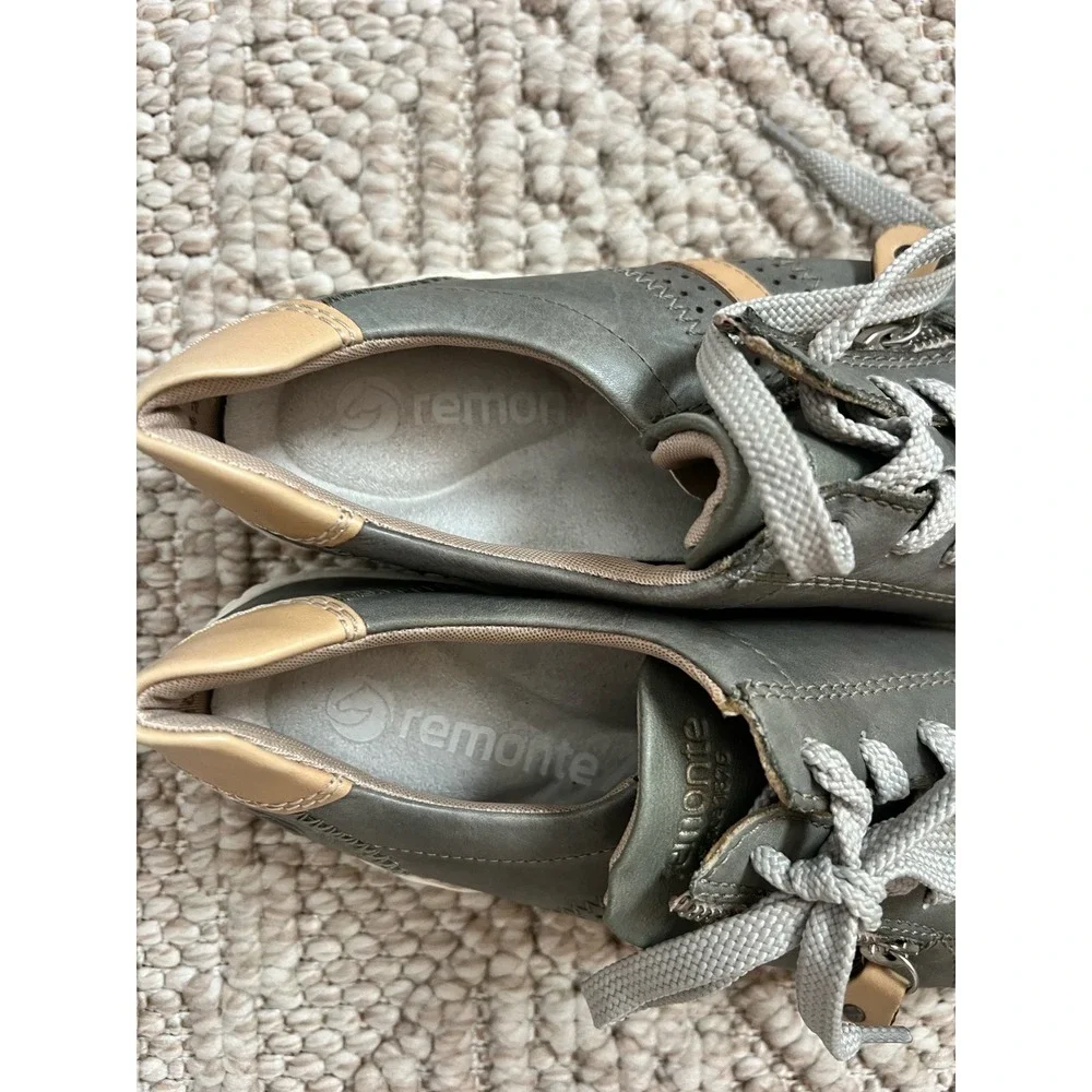 Remonte Womens Grey Leather Side Zip Lace Up Sneakers D0900-54
